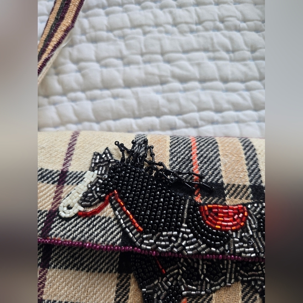 Anthropologie Fiona Beaded Horse Equestrian British Check Old Money NWT - Picture 3 of 13